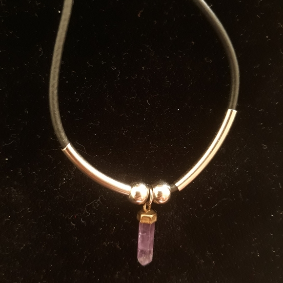 Small Amethyst Crystal on Black Cord Necklace - Picture 4 of 6